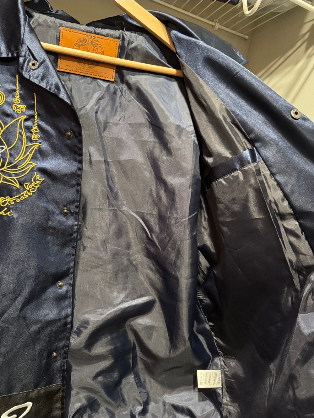 Navy Satin Embroidered Jacket with Gold Accents - Picture 5 of 6